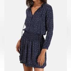 RAILS Jasmine Navy Nova Star V Neck Smocked Waist Long Sleeve Mini Dress Size L